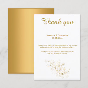INVITATION ÉLÉGANT SIMPLE FEUILLE D'OR OR ENVERS MERCI