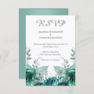 INVITATION ÉLÉGANT SIMPLE FLORAL VERT MÉTALLIQUE RSVP
