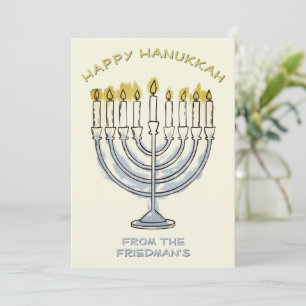 Invitation Elégant simple Hanukka aquarelle Menorah Lumière