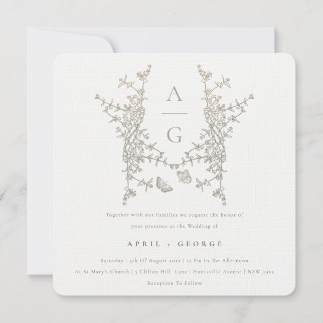 Invitation Élégant simple Mariage de monogramme de crête bota (Devant)