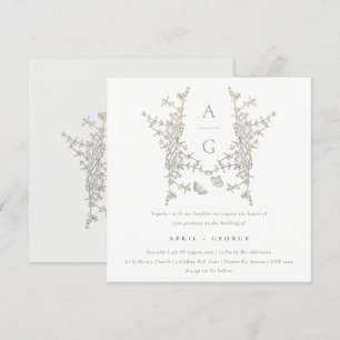 Invitation Élégant simple Mariage de monogramme de crête bota