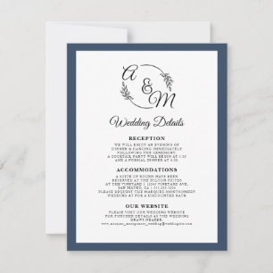 Invitation Elegant Simple Modern Navy Blue Détails du Mariage