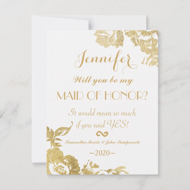 Invitation Élégant Simple Moderne Floral Maid of Honor (Devant)