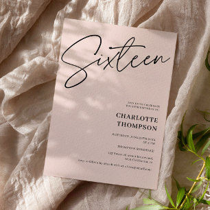 Invitation Elégant simple moderne noir photo blush Sweet 16