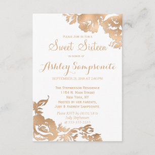 Invitation Élégant Simple Moderne Or Blanc Floral Sweet 16