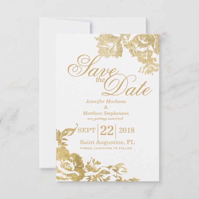 Invitation Élégant Simple Moderne Rose Floral Or Sauver Date (Devant)