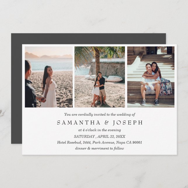 Invitation Élégant simple personnalisé 3 Mariage photo monogr (Devant / Derrière)