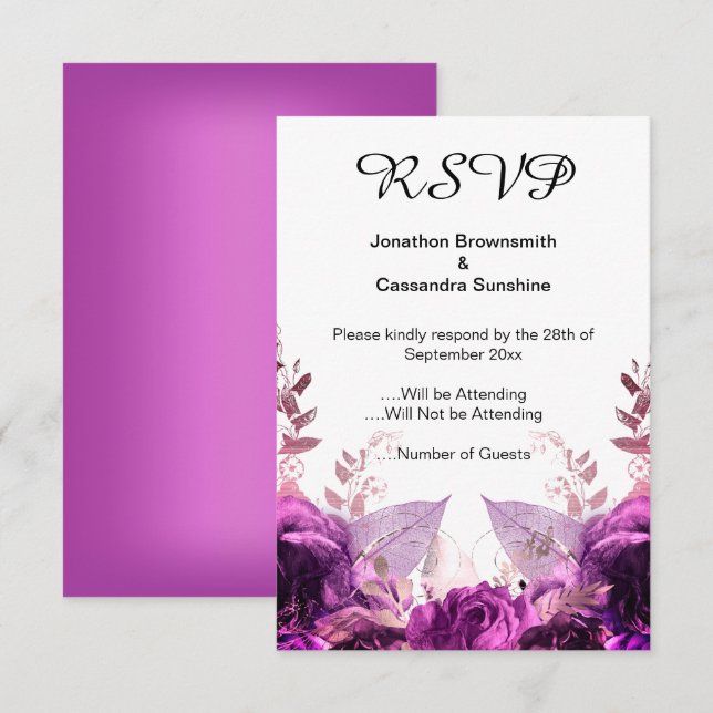INVITATION ÉLÉGANT SIMPLE PURPLE FLORAL MÉTALLIQUE RSVP (Devant / Derrière)