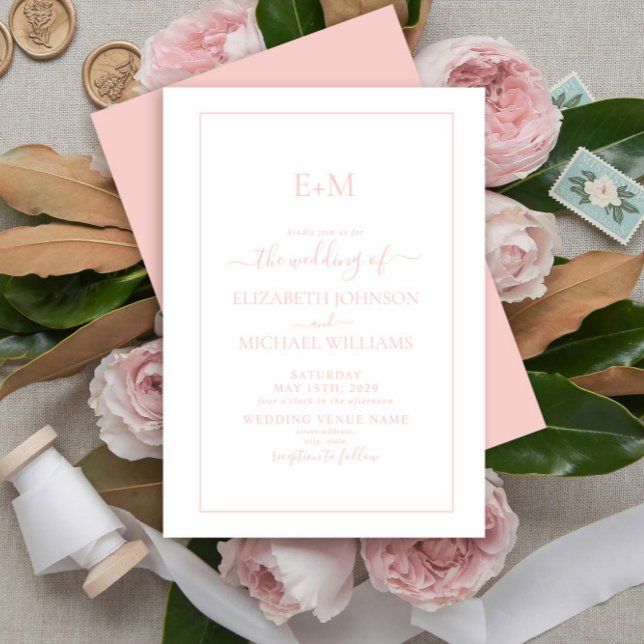 Invitation Élégant simple rose pâle Mariage de monogramme (Créateur téléchargé)