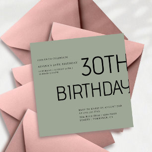 Invitation Elégant simple sauge verte voie 30e anniversaire