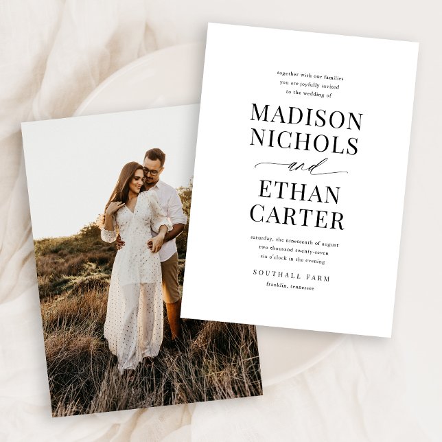 Invitation Élégant Simple Script Calligraphie Mariage photo (Créateur téléchargé)