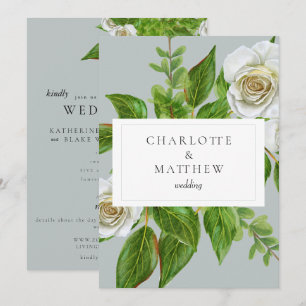 Invitation Élégant Site Web de Mariage aux Roses Blanches