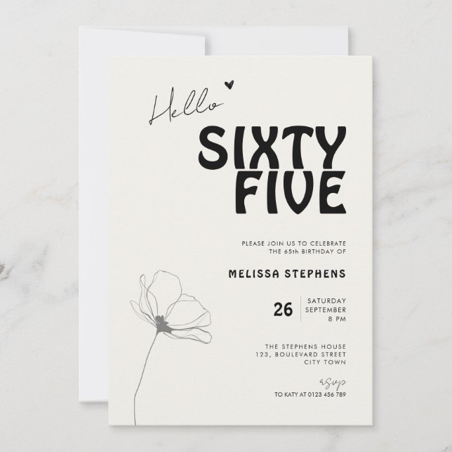 Invitation Elegant Sixty Five Bold Typography 65th Birthday (Devant)