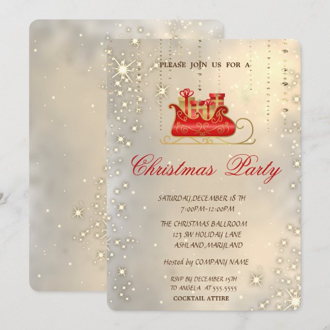 Invitation Élégant Sleigh De Noël tendance, Fête de Noël (Devant / Derrière)