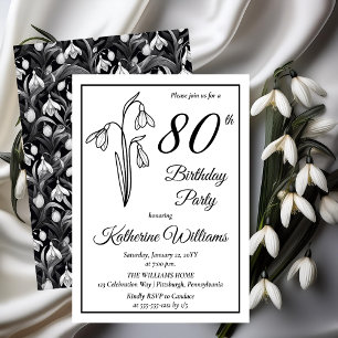 Invitation Elégant Snowdrops 80ème anniversaire