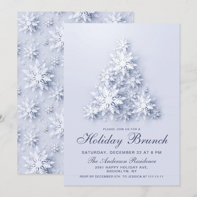 Invitation Élégant Snowflakes CHRISTMAS HOLIDAY BRUNCH (Devant / Derrière)