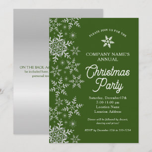 Invitation Élégant Snowflakes Green Company Noël Party