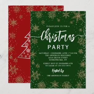 Invitation Élégant Snowflakes Green Red Christmas Party