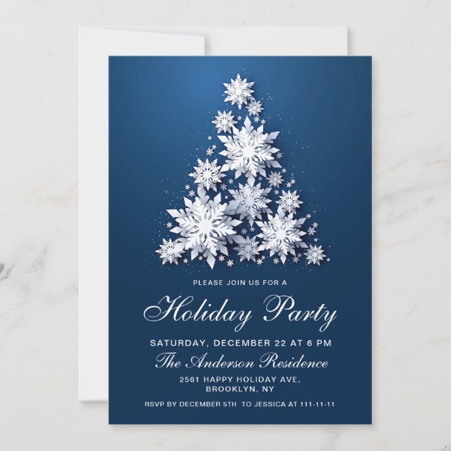 Invitation Élégant Snowflakes Noël Arbre Fête de Noël (Devant)