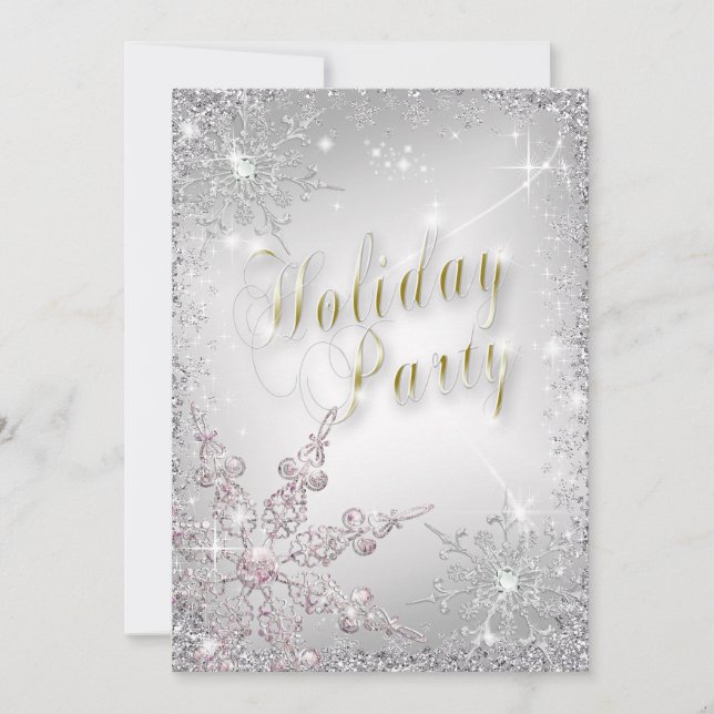 Invitation Élégant Snowflakes Pink Frost Fête Invit (Devant)