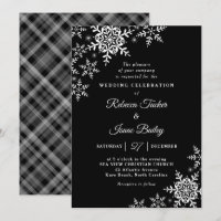 Élégant Snowflakes Plaid Black & White Mariage