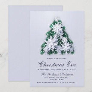 Invitation Élégant Snowflakes Tree Holiday Christmas Eve
