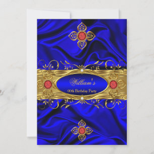 Invitation Élégant Soie Bleu Royal Or Rouge Pierres Précieuse