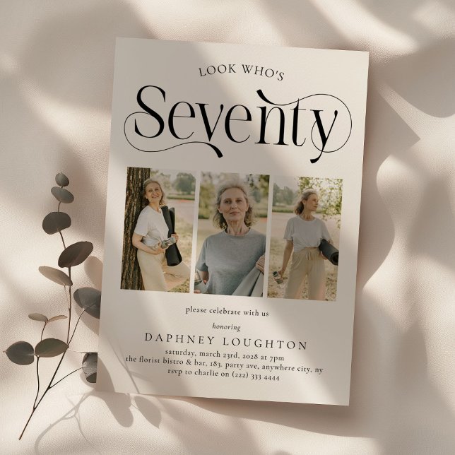 Invitation Elégant SOIXANTE-DIX 3 photo collage 70e anniversa (Créateur téléchargé)