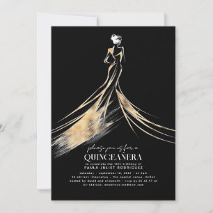 Invitation Élégant Sophisticé noir et or QUINCEAÑERA