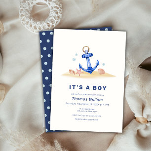 Invitation Elégant Sous Le Baby shower Ancre Nautique De Mer