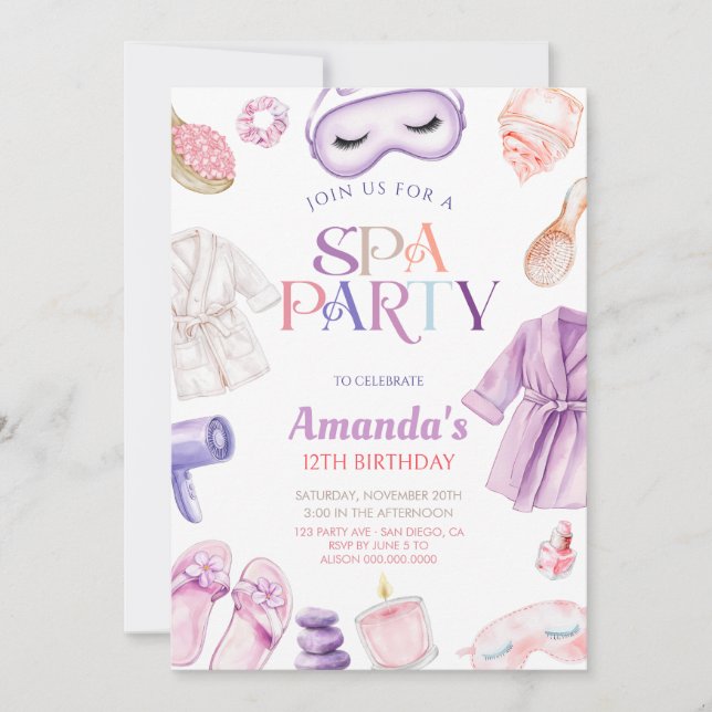 Invitation Elegant Spa day Girls Birthday Party (Devant)