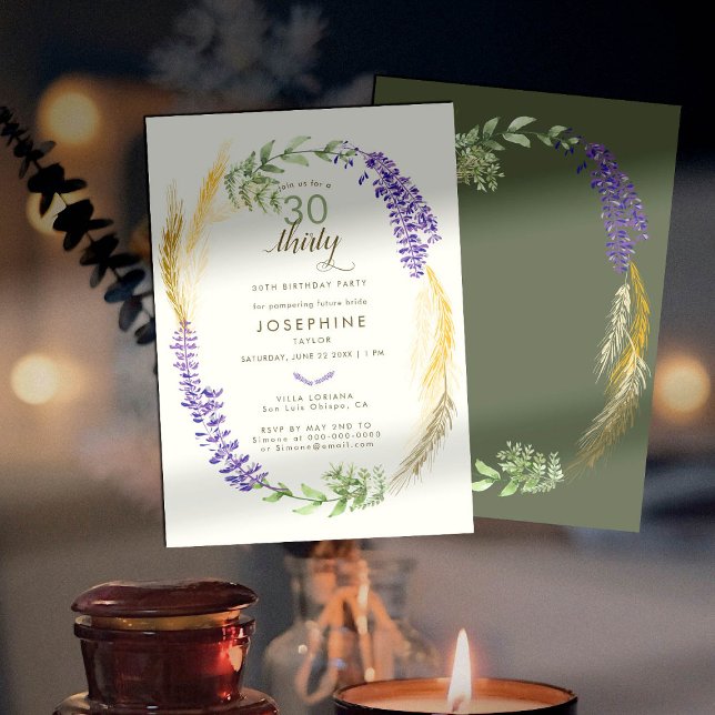 Invitation Élégant Spa de la couronne de blé de lavande 30e a (Créateur téléchargé)