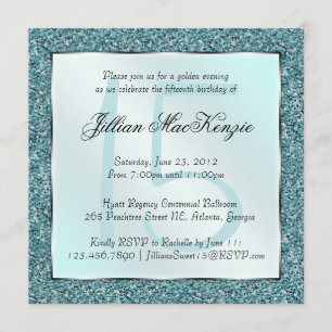 Invitation Élégant Sparkling Turquoise Sweet 15 Parties scint
