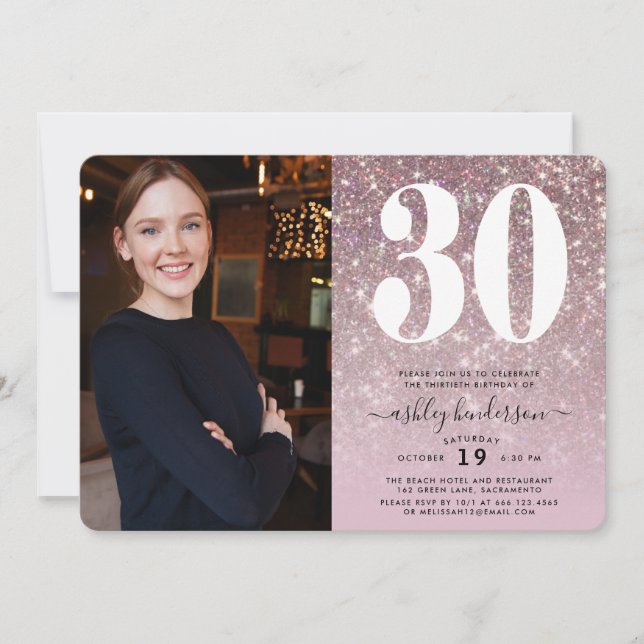 Invitation Elégant Sparkly 30e anniversaire de la fête Photo (Devant)