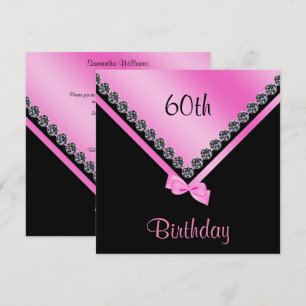 Invitation Elégant Sparkly Diamonds & Pink Bow 60e anniversai