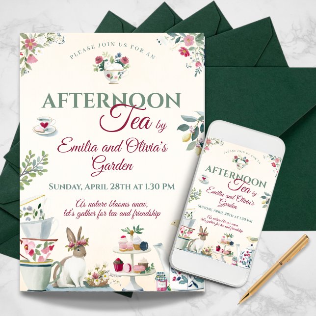 Invitation Elegant Spring Garden Afternoon Tea Party (Elegant Spring Garden Afternoon Tea Party Invitation)
