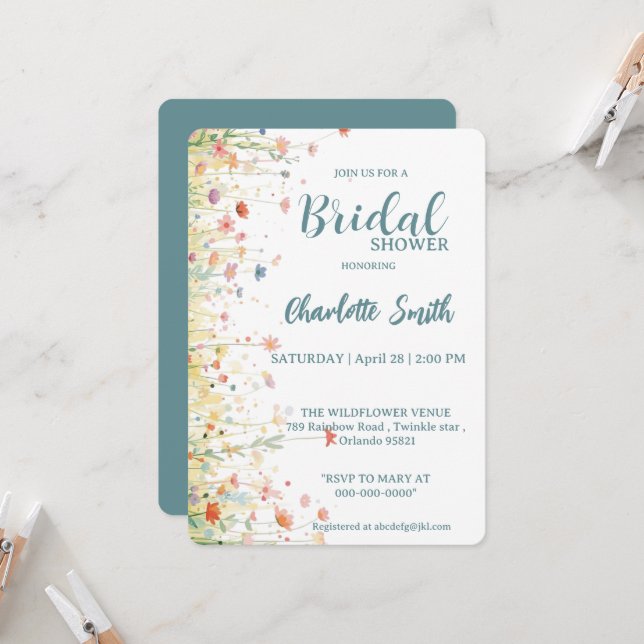 Invitation Elegant Spring Wildflower Rose Garden  (Devant/Arrière en situation)