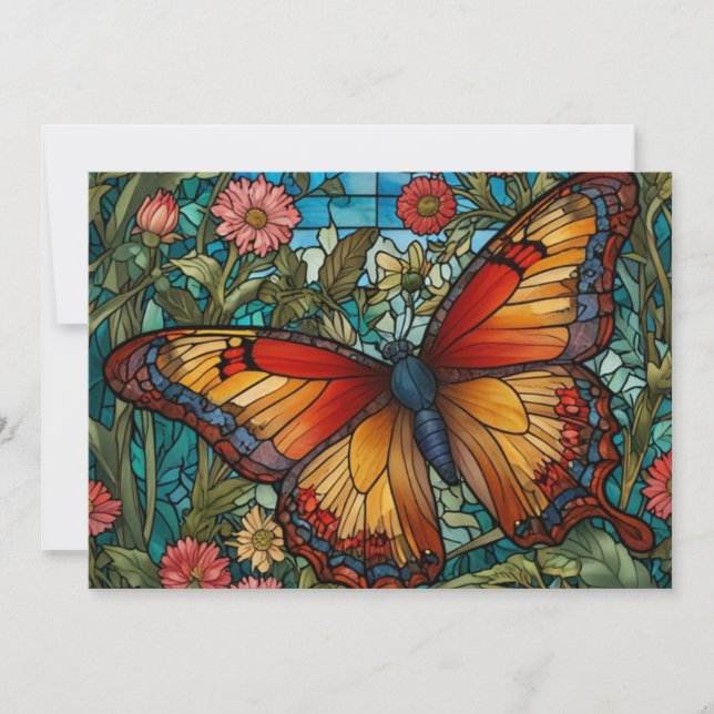 Invitation Elegant stain glass butterfly garden (Devant)