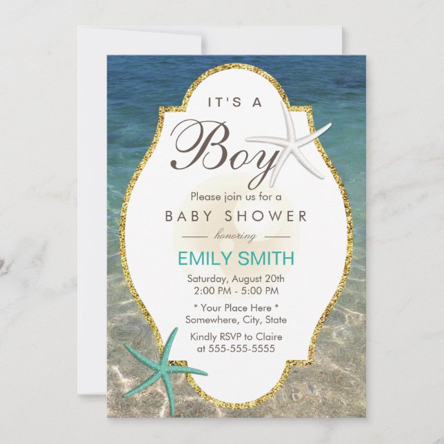 Invitation Elégant Starfish Tropical Beach Boy Baby shower (Devant)