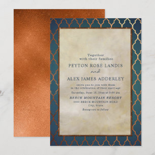 Invitation Elégant Style Gold Turquoise Cuivre Mariage Invita