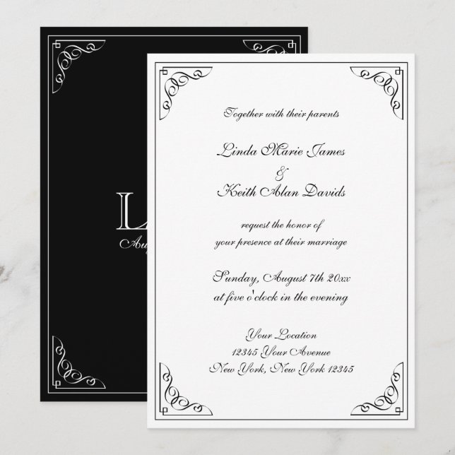 Invitation Élégant style rétro fleurit tourbillonnant mariage (Devant / Derrière)