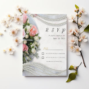 Invitation Élégant style vintage rose blanche perle RSVP