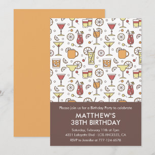 Invitation Élégant Stylish Drinks Cocktail 38e anniversaire