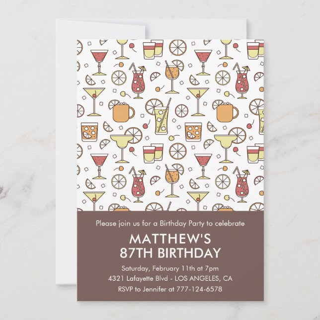 Invitation Elégant Stylish Drinks Cocktail 87e anniversaire (Devant)