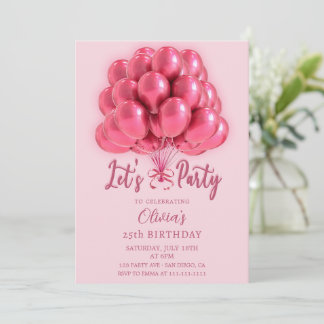 Invitation Elegant Stylish Pink Balloons Birthday
