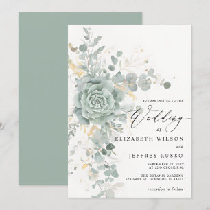 Invitation Elégant Succulents Gold Greenery Mariage
