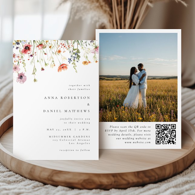 Invitation Elegant Summer Wildflower QR Code Photo Wedding (Créateur téléchargé)