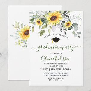 Invitation Élégant Sunflower Eucalyptus Graduation Party