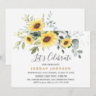 Invitation Élégant Sunflower Eucalyptus Graduation Party