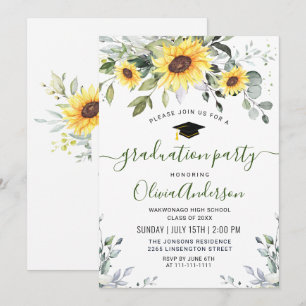 Invitation Élégant Sunflower Eucalyptus Graduation Party